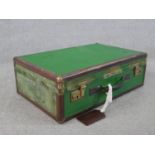 A 20th centurty painted Barbour suitcase with original luggage tag, opening to reveal lined