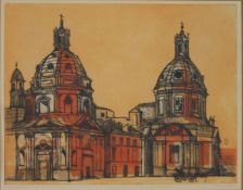 Richard Beer (1928-2017, English), Two Churches, coloured etching on paper, pencil signed and dated.