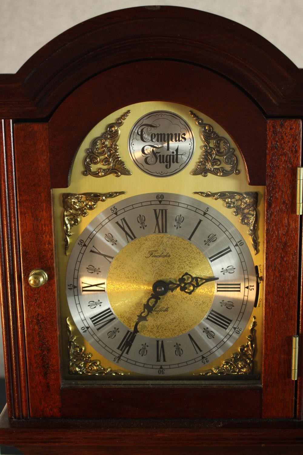 A 20th century mahogany cased Tempus Fugit grandmother clock, the brass and silvered dial with black - Image 4 of 8