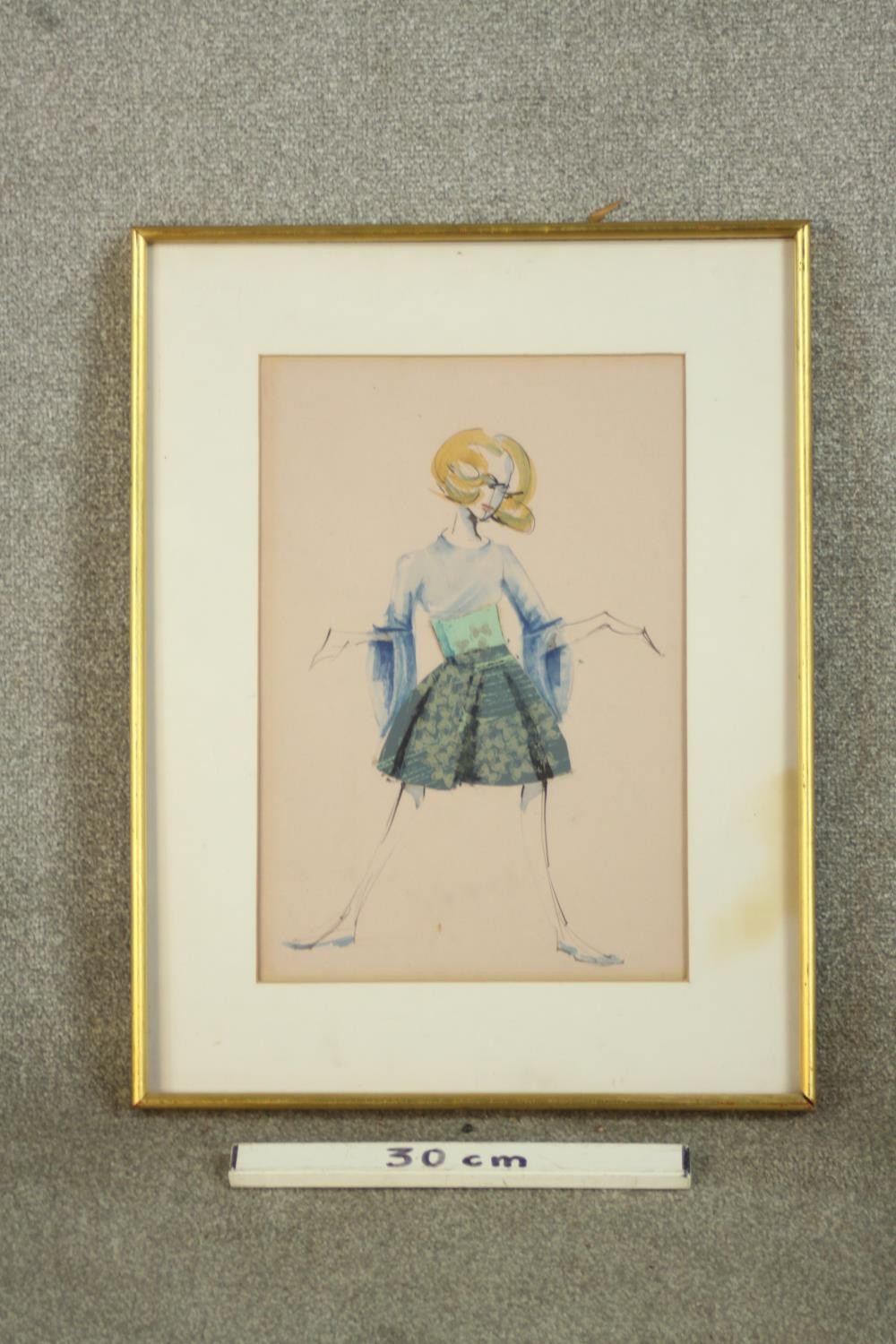 Early 20th century, lady in couture outfit, watercolour on paper, unsigned, framed. H.60 W.46cm. - Image 3 of 5