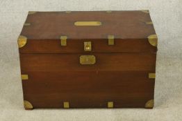 A 20th century stained hardwood and brass mounted campaign style twin handled blanket box. H.46 W.76
