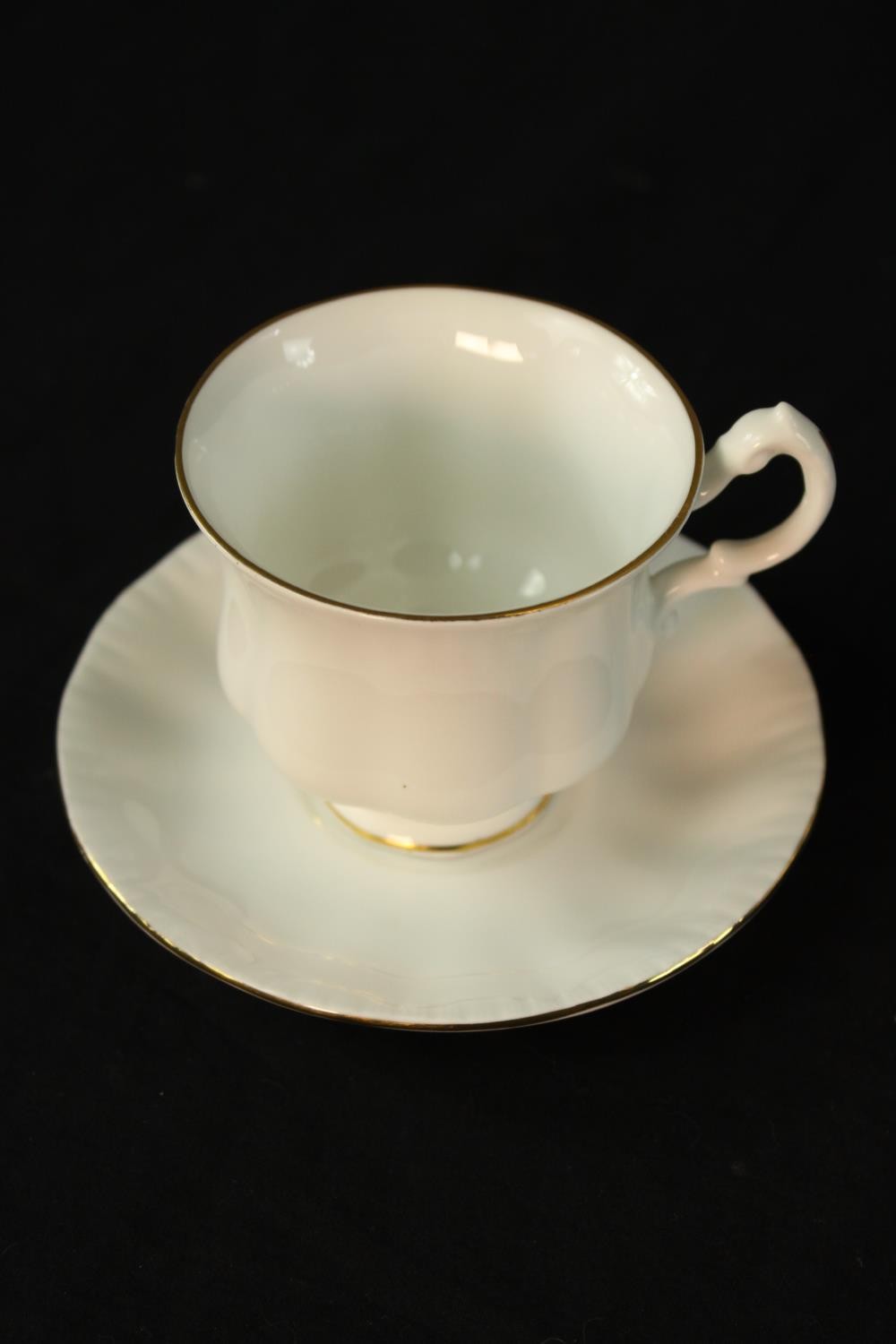 Twelve 20th century Royal Standard white painted porcelain cups and saucers, each with gold - Image 3 of 6