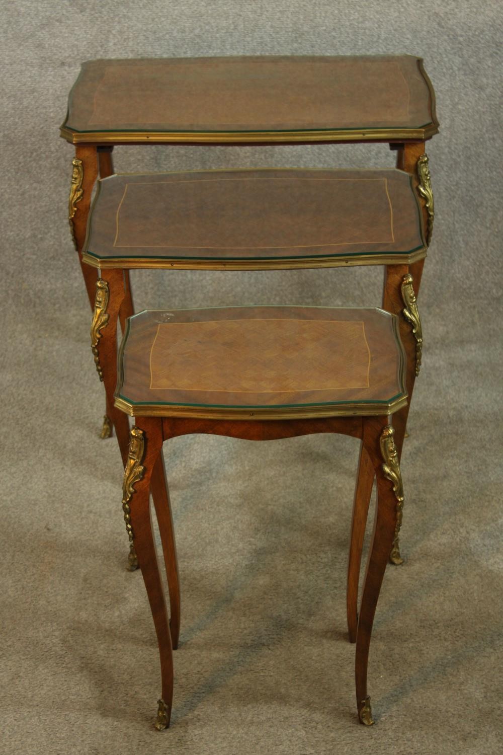 An early 20th century nest of three French Kingswood and gilt metal mounted inter sliding occasional - Image 2 of 4