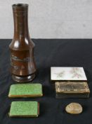 Two early 20th century shagreen style and gilt metal match holder and matching cigarette case,