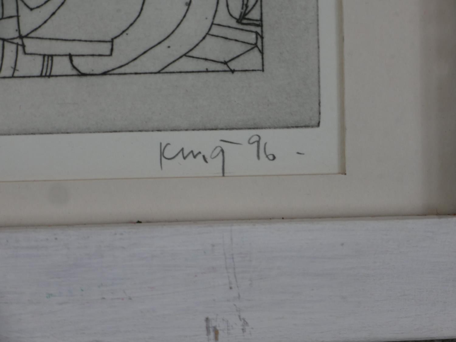 20th century, an abstract engraving of various objects, signed King and dated 96, numbered 8/25. H. - Image 6 of 6