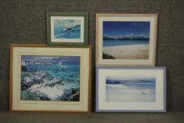 Four framed and glazed prints of coastal scenes. A signed print of Kingsdown II by Clive Metcalfe, a