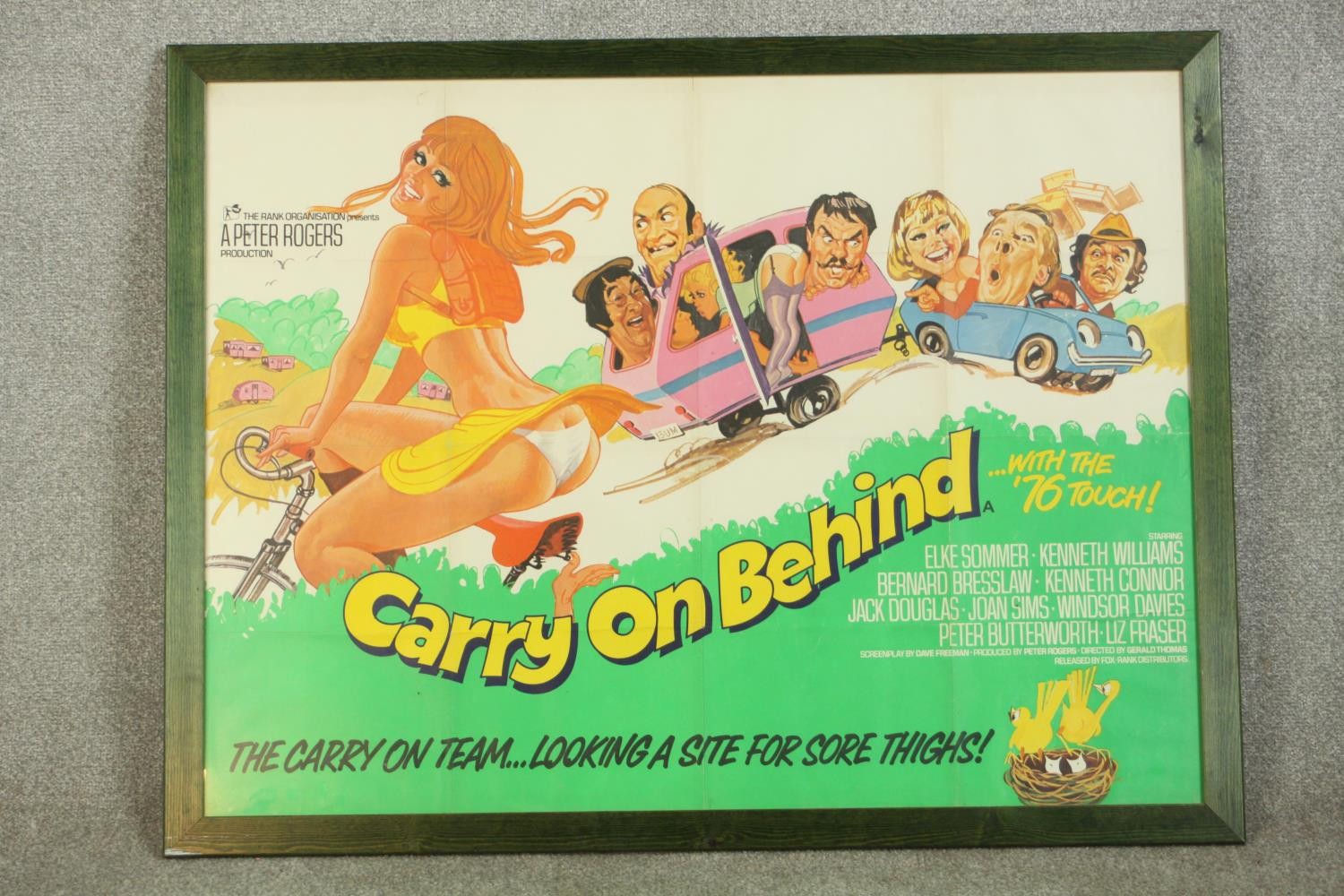 A Carry on Behind (1975) framed and glazed British Quad film poster. H.83 W.108cm. - Image 2 of 4