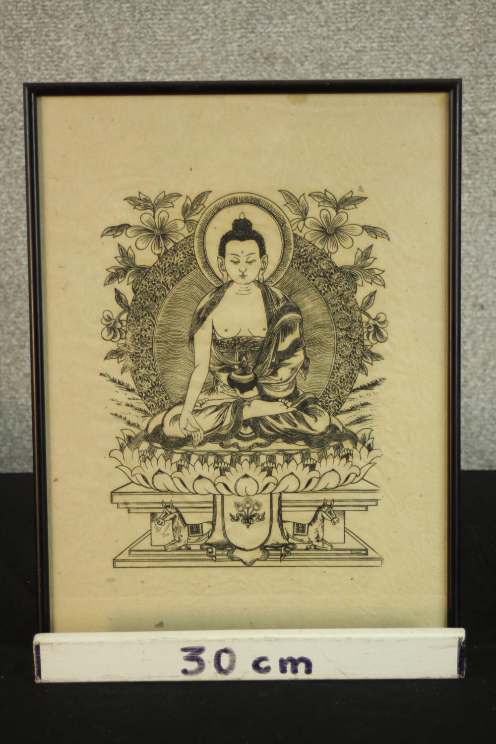 Munus (20th century, Nepalese), Buddha, black etching on rice paper, signed, in a black frame. H. - Image 3 of 4