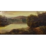 19th/ early 20th century British school, sunset over mountainous river, oil on canvas, unsigned