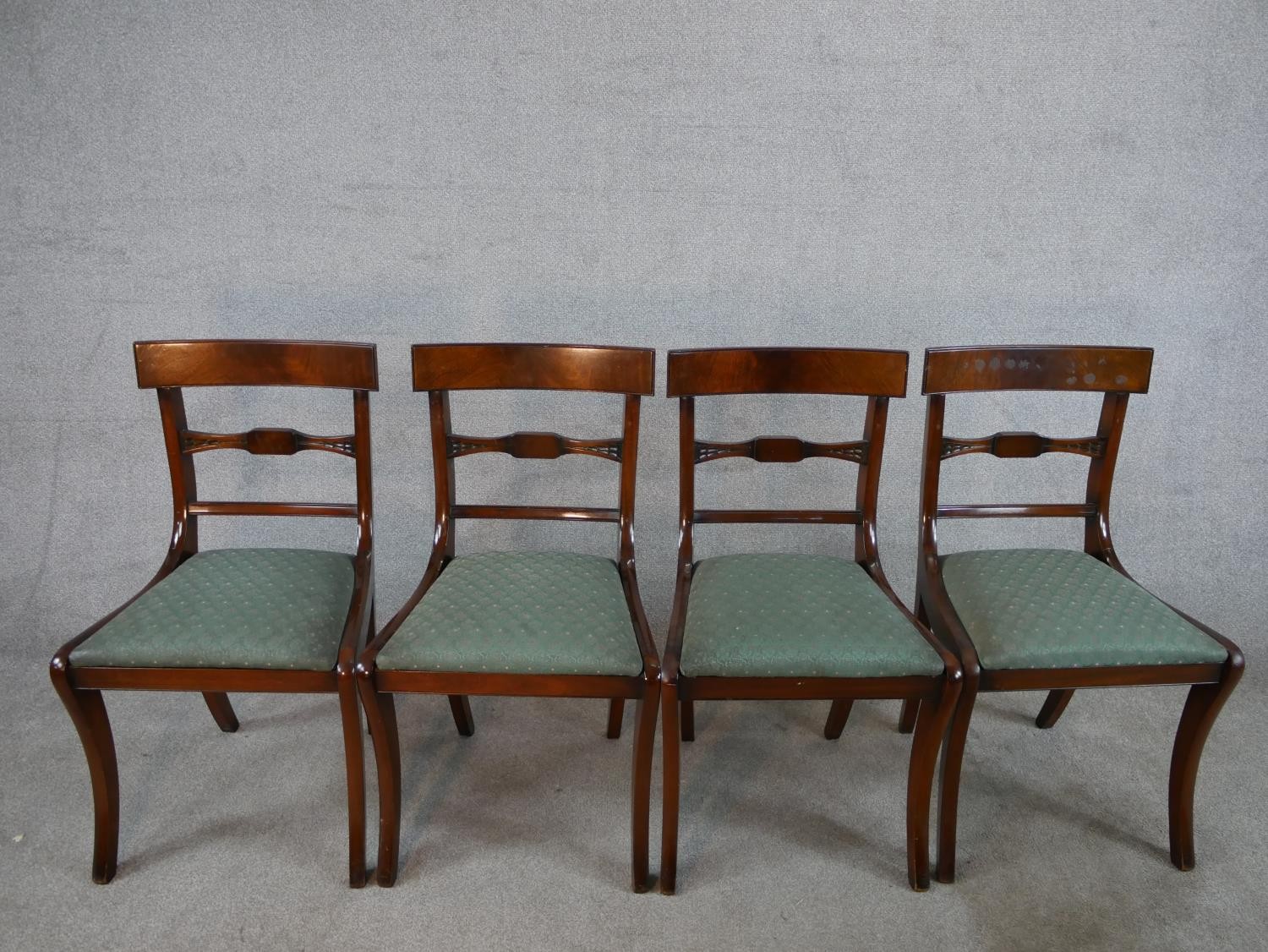 A set of six mahogany Regency style dining bar back comprised of four singles and two open arm - Image 2 of 12