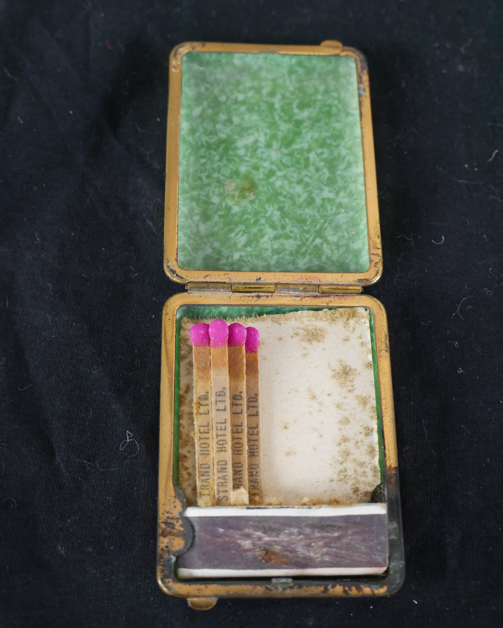 Two early 20th century shagreen style and gilt metal match holder and matching cigarette case, - Image 5 of 12