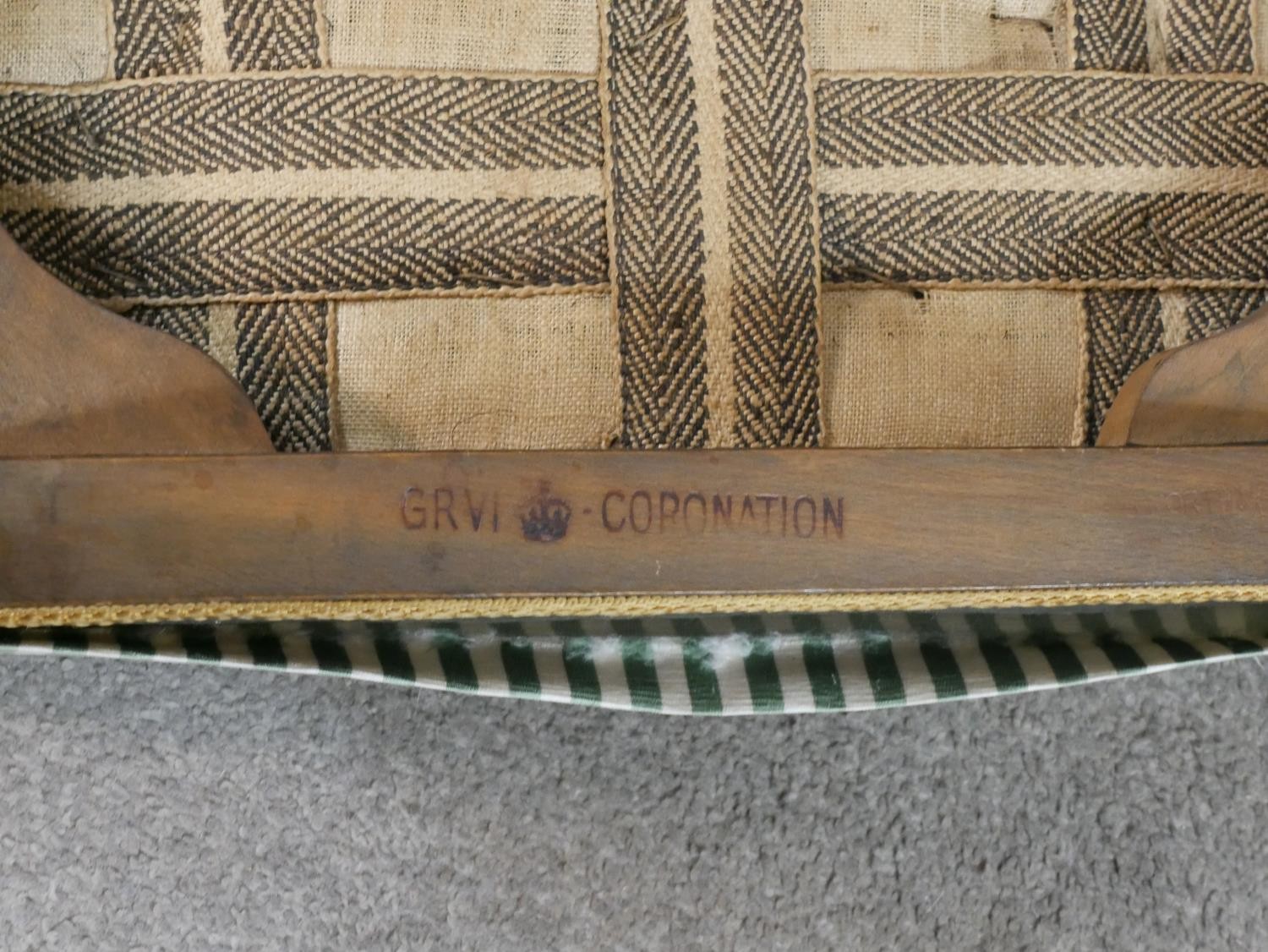 An Art Deco limed oak George VI Coronation stool, with inverted upholstered seat raised on square - Image 5 of 5