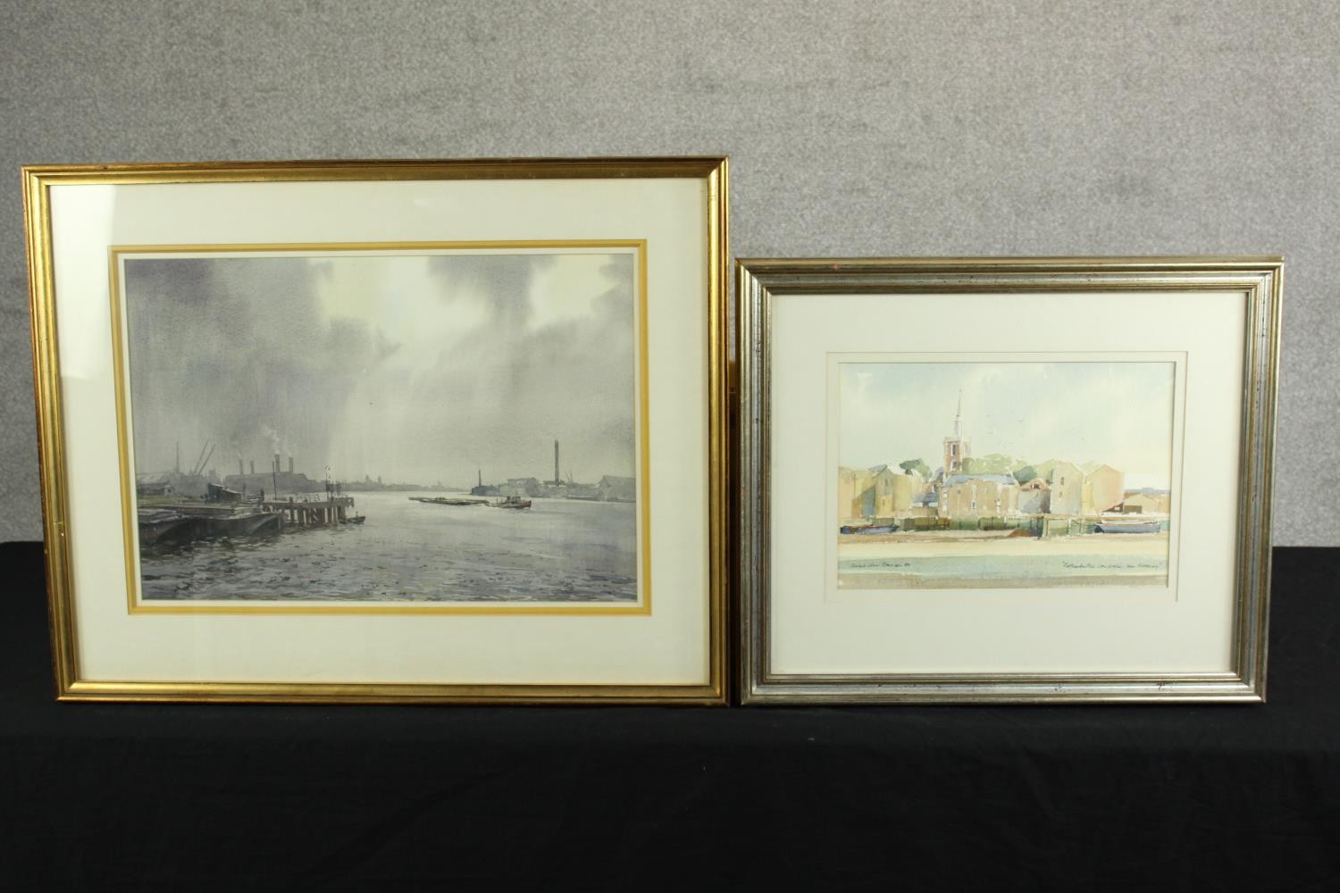 Aston Canell (1927-1994) A Break in the Cloud, sun over the River Thames, watercolour on paper,