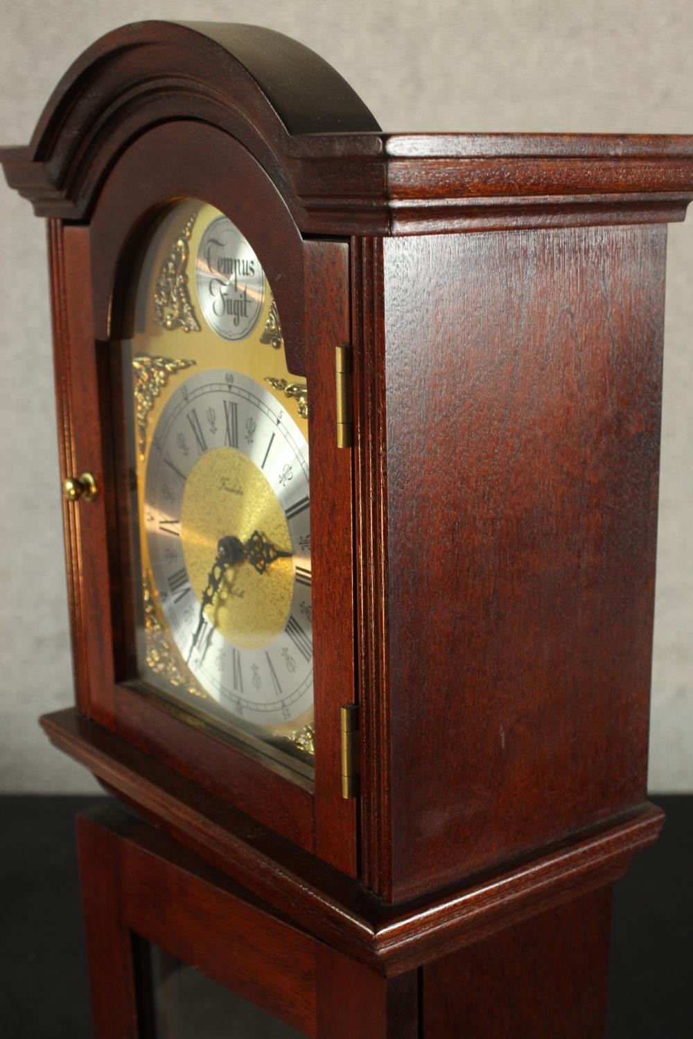 A 20th century mahogany cased Tempus Fugit grandmother clock, the brass and silvered dial with black - Image 6 of 8