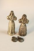 Two Danish silver figural design needle cases one by Johan Andreas Steen in the form of ladies in