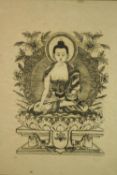 Munus (20th century, Nepalese), Buddha, black etching on rice paper, signed, in a black frame. H.