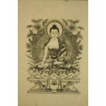 Munus (20th century, Nepalese), Buddha, black etching on rice paper, signed, in a black frame. H.