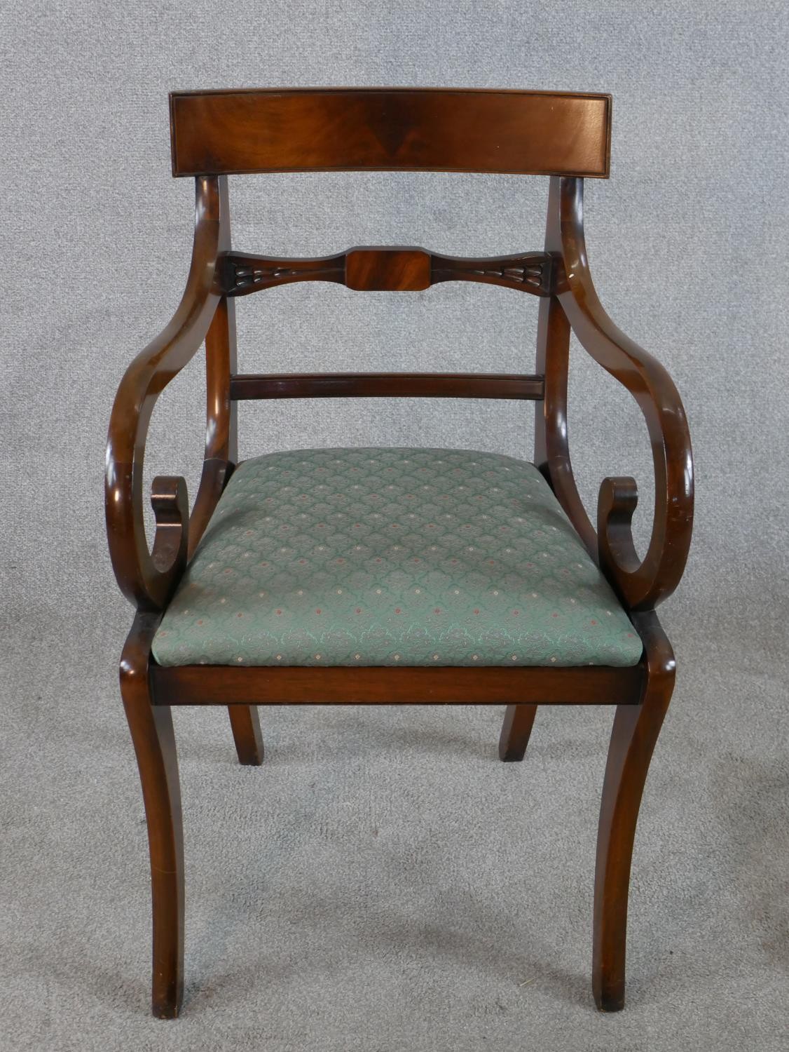 A set of six mahogany Regency style dining bar back comprised of four singles and two open arm - Image 8 of 12