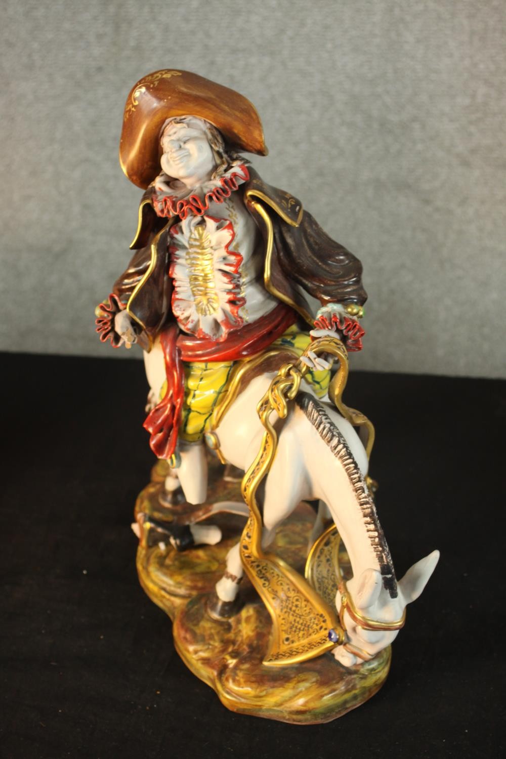 Paolo Marioni, 'Don Quixote', polychrome terracotta figure, signed together with two Capodimonte - Image 7 of 16