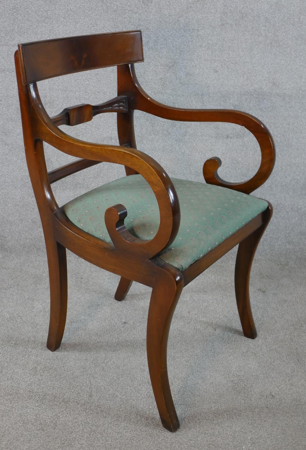 A set of six mahogany Regency style dining bar back comprised of four singles and two open arm - Image 11 of 12