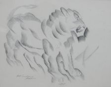 Stanislaus Brien (Polish), graphic artist and book illustrator, Lion, charcoal, signed lower left.