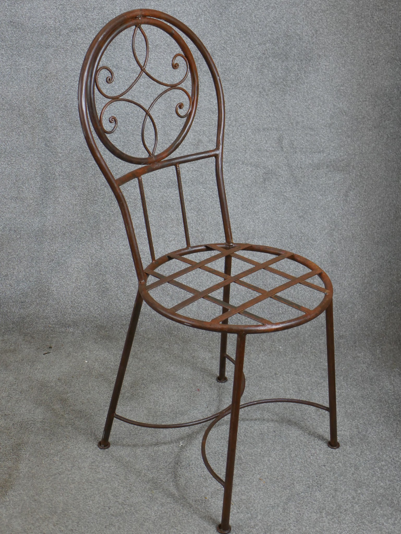 Two pairs of wrought iron garden chairs, together with a wrought iron garden table and a wrought - Image 6 of 8