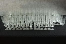 A suite of mid 20th century French clear drinking glasses. H.17 Dia.6cm. (largest)