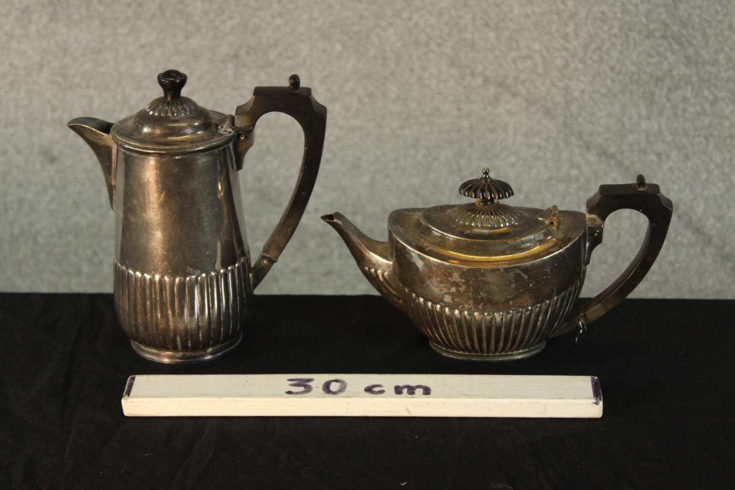 Two 20th century Harrods silver plated fluted coffee potand teapot, each marked to base and with - Image 2 of 8