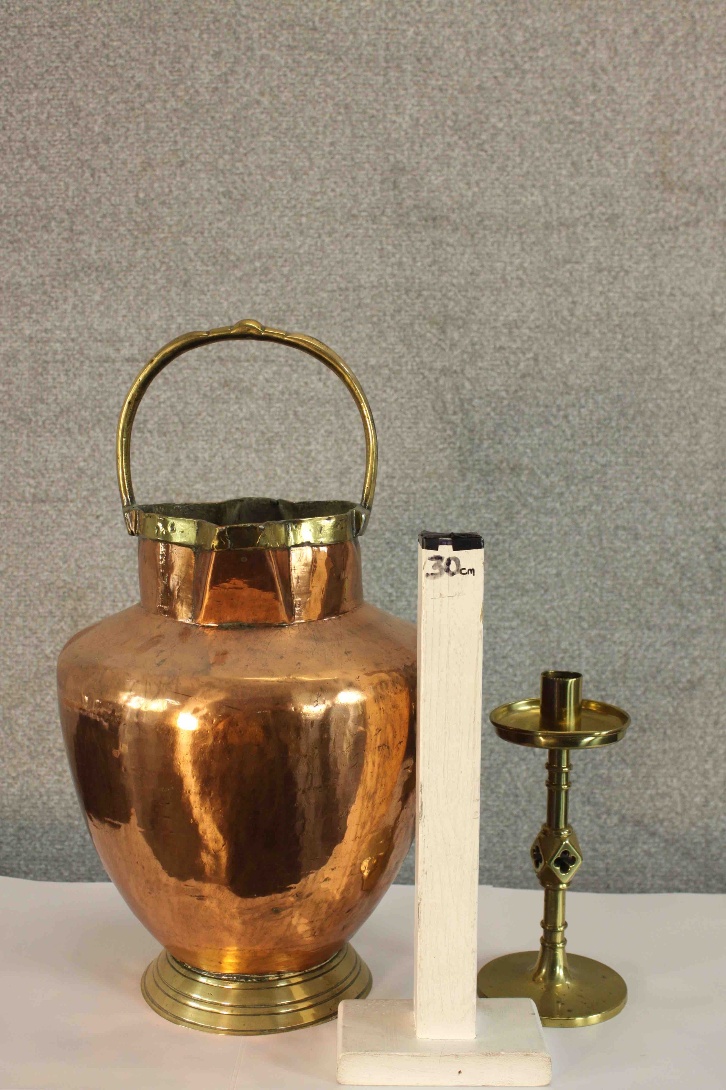 A 19th century Gothic Revival style brass candlestick, the central column with diamond knop raised - Image 2 of 9