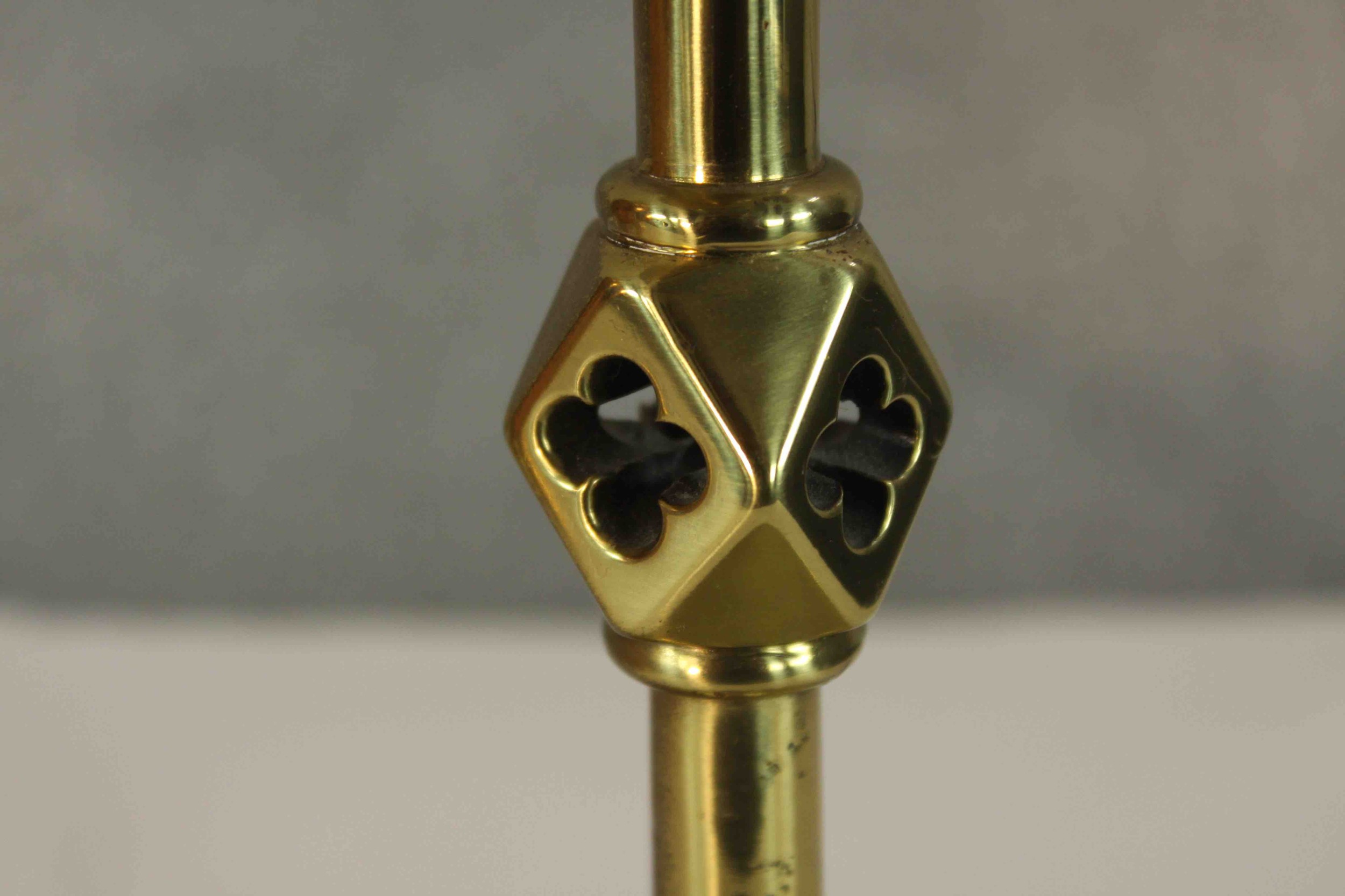 A 19th century Gothic Revival style brass candlestick, the central column with diamond knop raised - Image 4 of 9