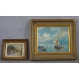 A 19th/early 20th century, boats on the calm sea, oil on canvas, unsigned and framed, together