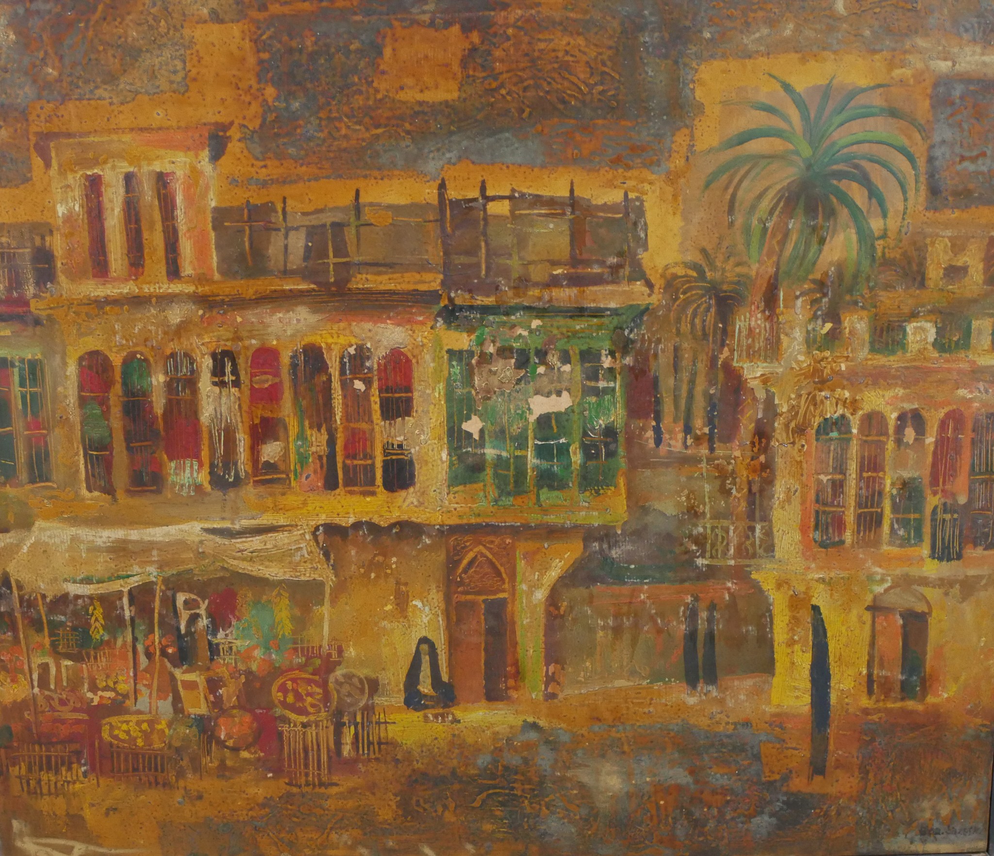 20th century lraqi school, Old Baghdad, oil on canvas, framed. H.60 W.70cm