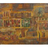 20th century lraqi school, Old Baghdad, oil on canvas, framed. H.60 W.70cm