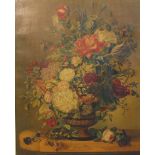 N. Weiss (20th century), still life of flowers in pottery vase, print on canvas, signed in plate and