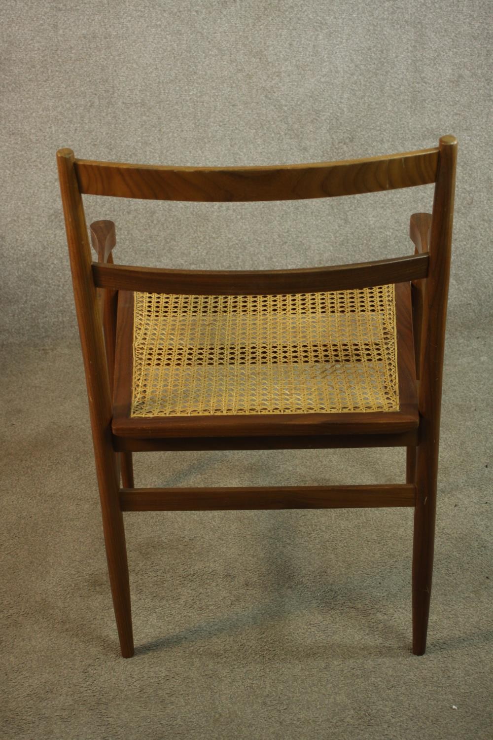 A pair of mid 20th century beech framed ladder back carver dining chairs with cane seats, raise - Image 7 of 8