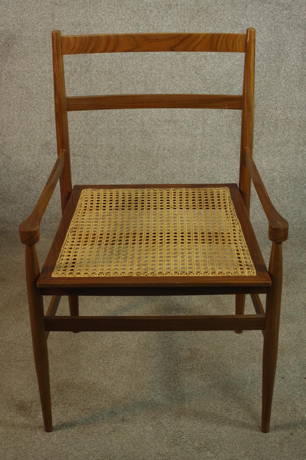 A pair of mid 20th century beech framed ladder back carver dining chairs with cane seats, raise - Image 3 of 8