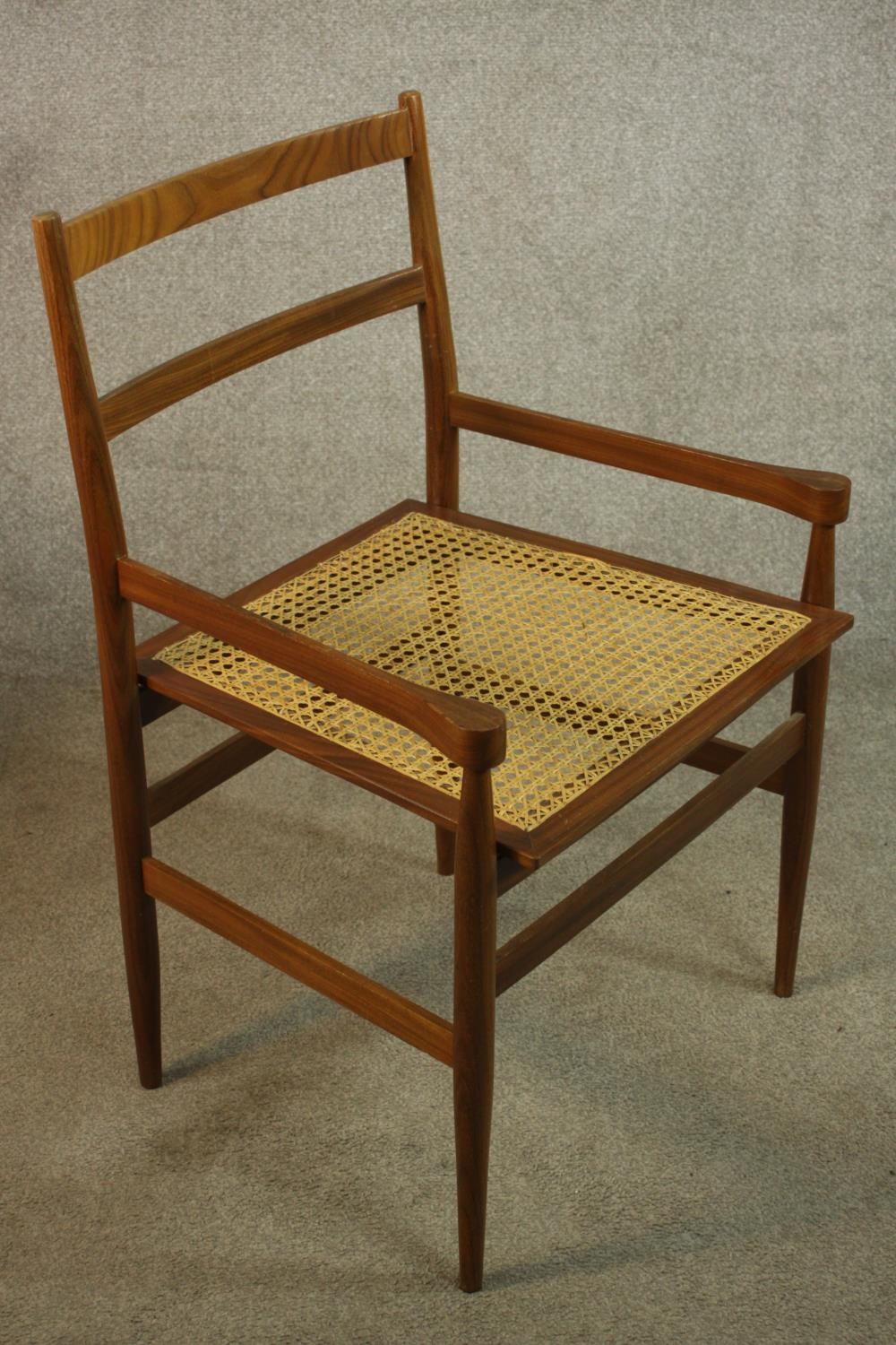 A pair of mid 20th century beech framed ladder back carver dining chairs with cane seats, raise - Image 4 of 8