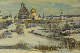 V. A. Shalaev (20th century, Russian), New Jerusalem; oil on board, signed and framed. H.55 W.100cm.