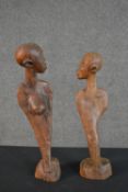 Two carved hardwood African head and shoulder figures. H.36cm