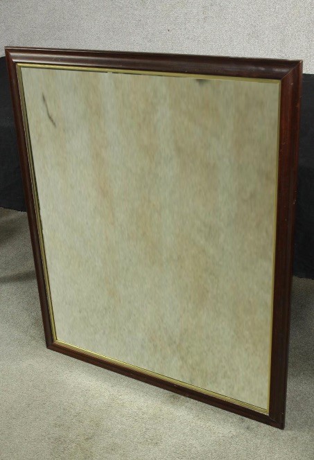 A 20th century stained mahogany rectangular and gilt framed wall hanging mirror. H.101 W.86cm. - Image 4 of 8