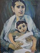 Sarra (20th century) mother and baby, oil on canvas, signed and dated in a contemporary gilt