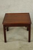 A 20th century Georgian style mahogany square shaped table. H.49 W.61 D.61cm.