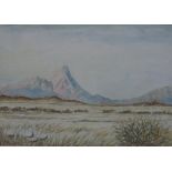 20th century indistinctly signed, watercolour on paper of Spitzkoppe, framed. H.39 W.47cm