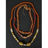 Two vintage Bakelite necklaces and a branch coral necklace H.2 W.47 D.3cm (largest)