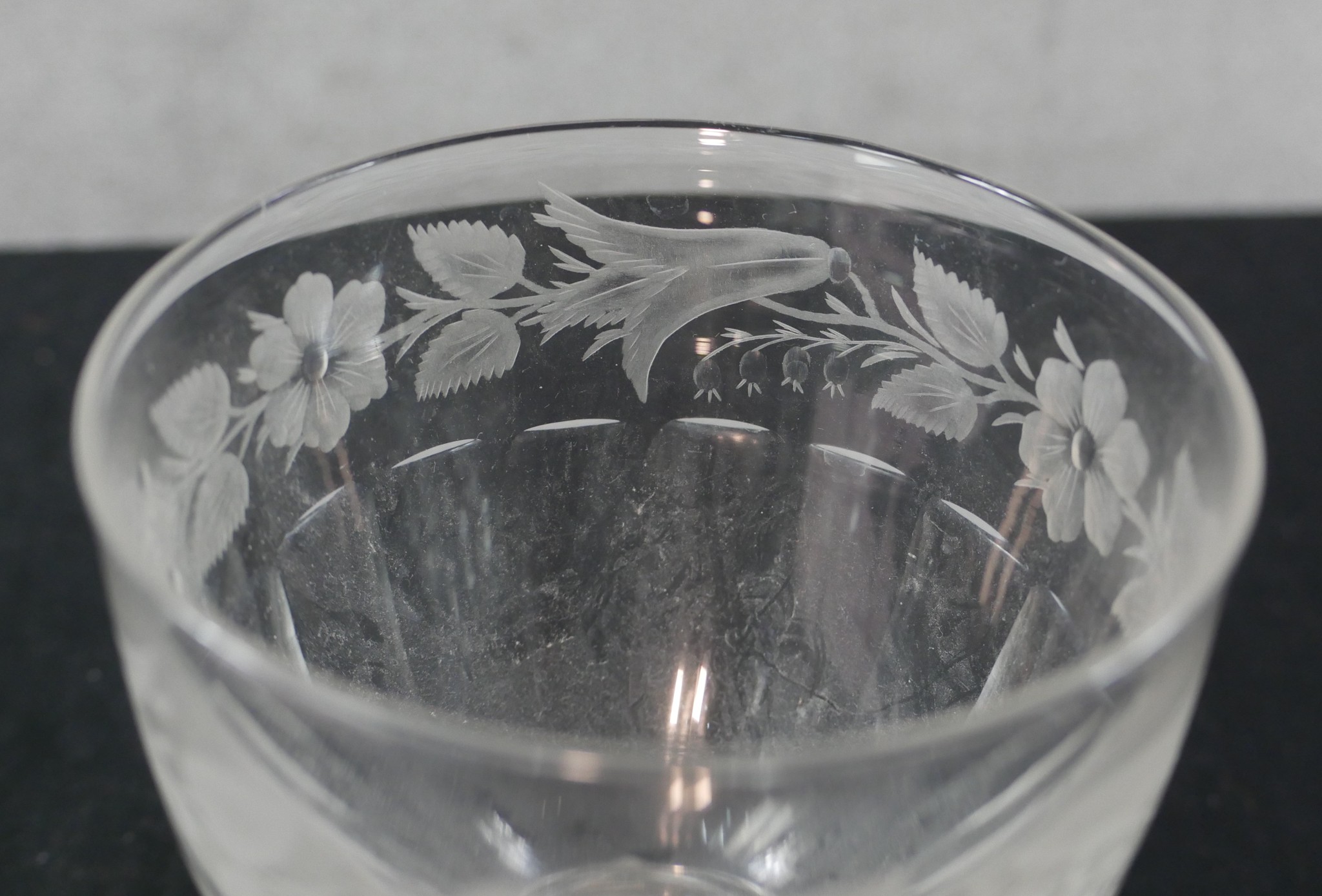 A 19th century acid etched glass decorated with flowers, raised on square foot, together with a 19th - Image 4 of 8