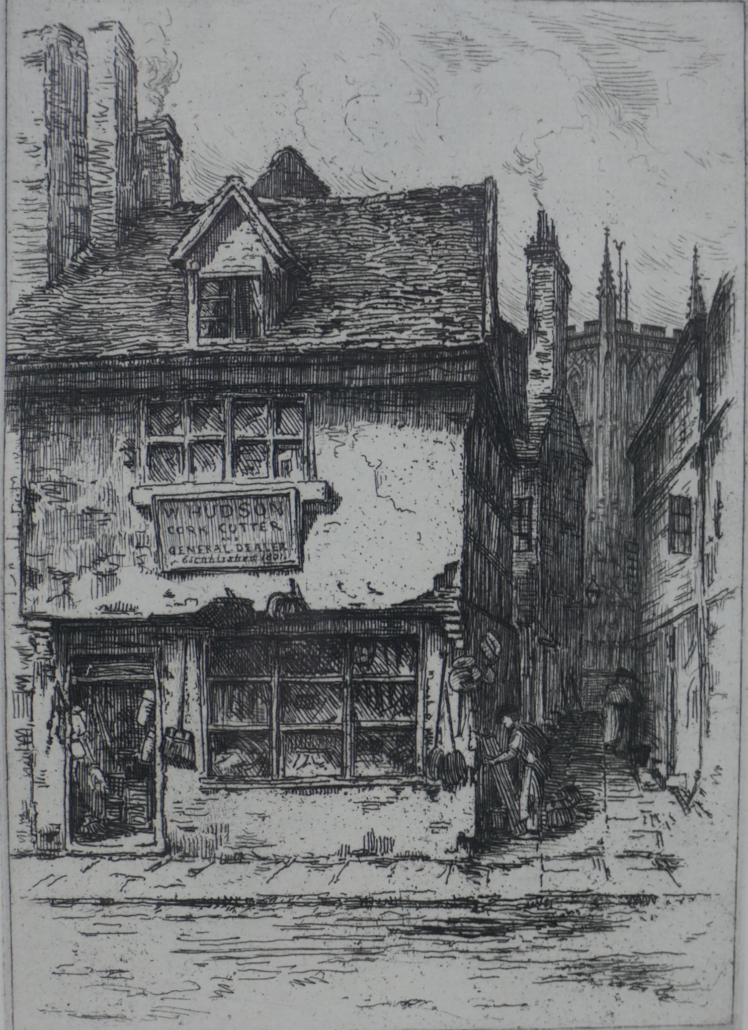 Three 20th century black and white etchings of various buildings to include Florence Page (1889- - Image 5 of 12