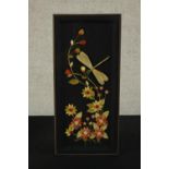 A mid 20th century Russian 3D lacquer and stone set picture of a dragonfly amongst flowers with
