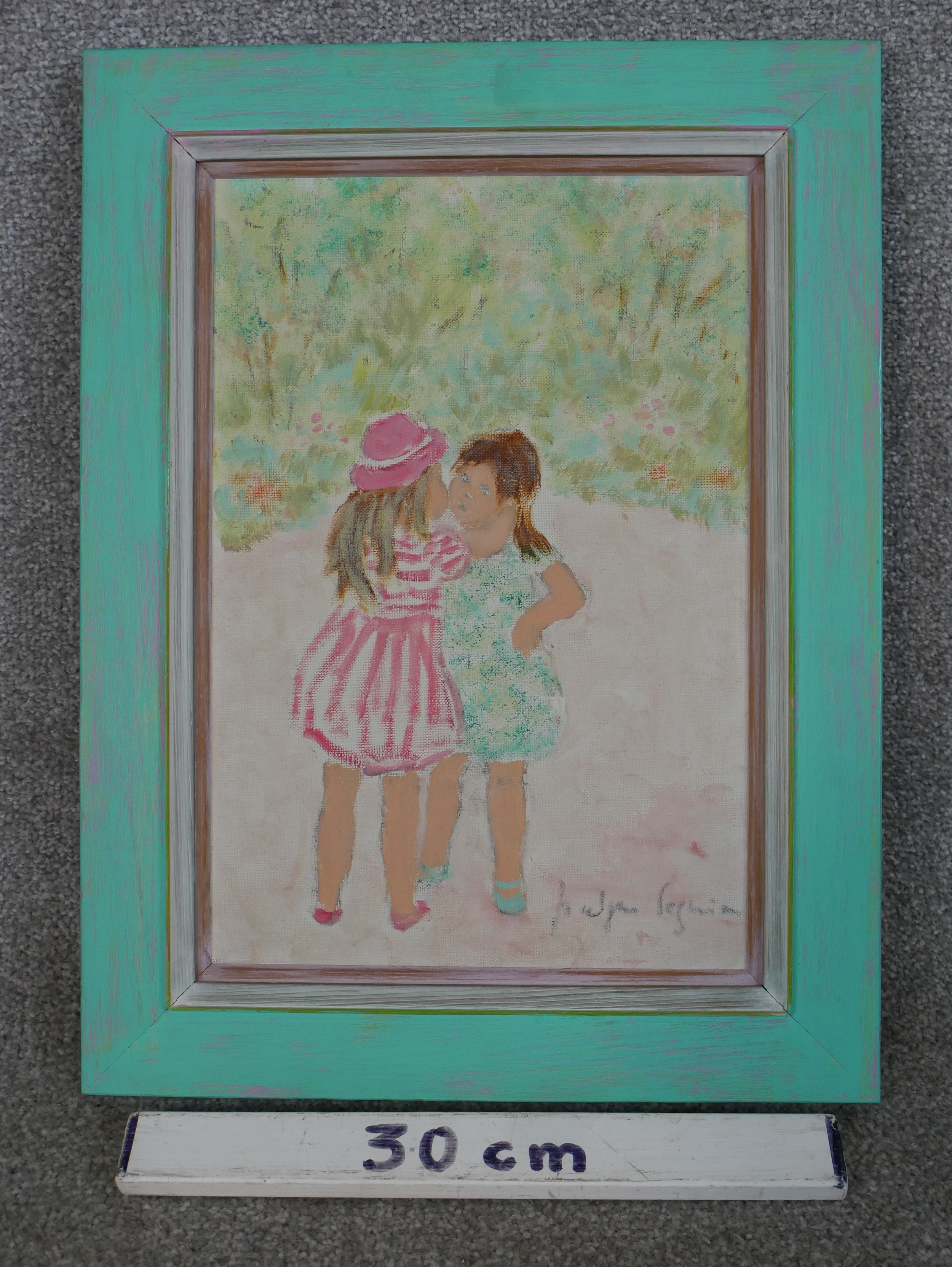 Jocelyne Seguin (1917-1999, French), two standing girls, oil on canvas, signed and framed. H.46 W. - Image 3 of 5