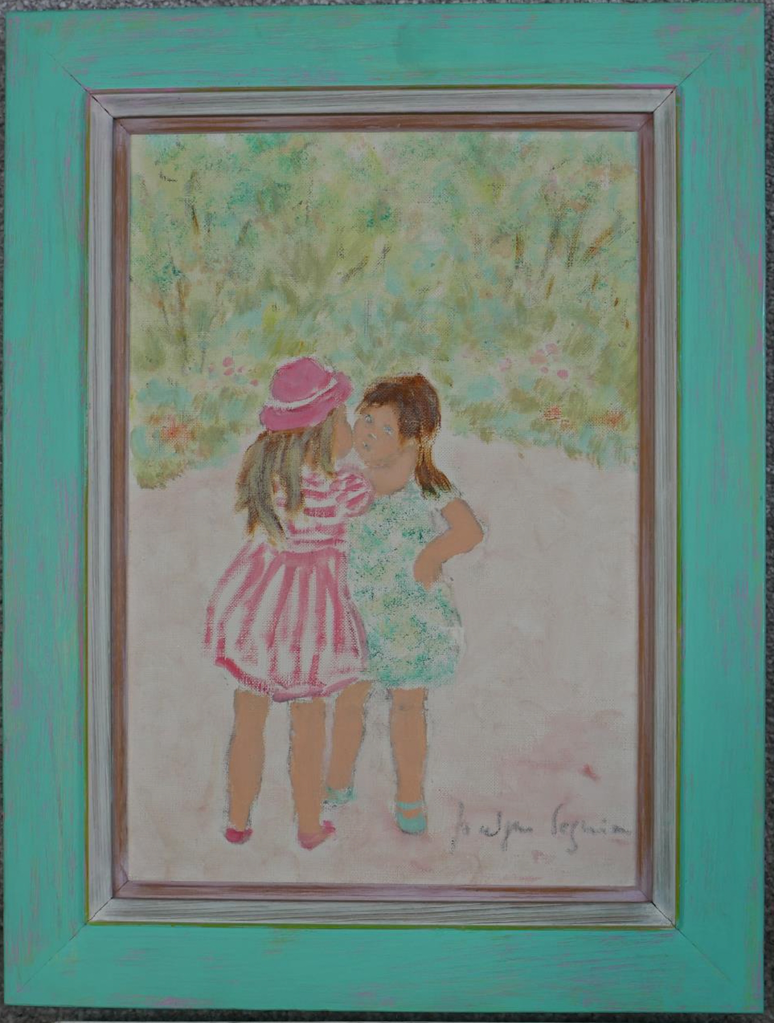 Jocelyne Seguin (1917-1999, French), two standing girls, oil on canvas, signed and framed. H.46 W. - Image 2 of 5