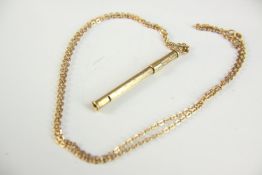 A 9ct gold engine turn decorated retractable toothpick and fine trace chain. Hallmarked: SJR for S J